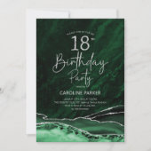 Agate Emerald Green Silver 18. Geburtstag Einladung (Vorderseite)