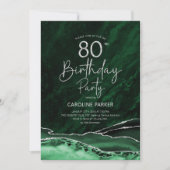 Agate Emerald Green Silver 80. Geburtstag Einladung (Vorderseite)