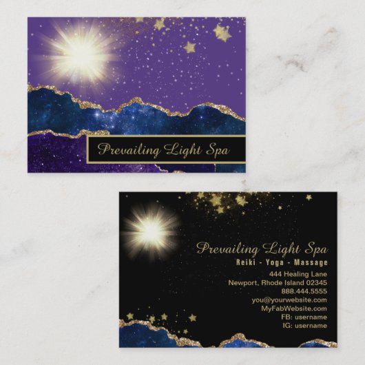 *~* Agate Energy Ball Light Lila Gold Visitenkarte (Vorne/Hinten)