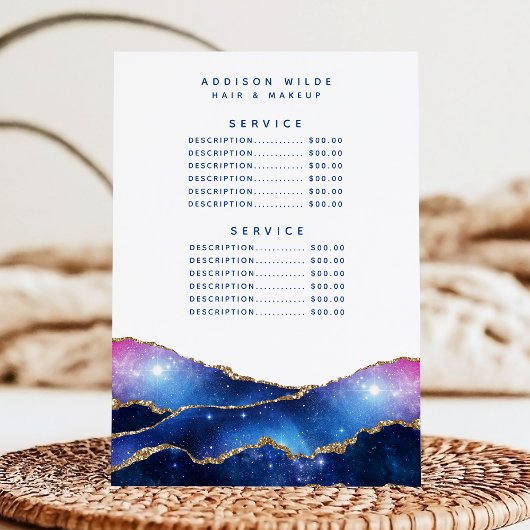 Agate Galaxy Celestial Stars Salon Service Price Menükarte