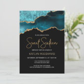 Agate Geode Aquamarin Gold Dark Sweet 16 Geburtsta Einladung (Stehend Vorderseite)