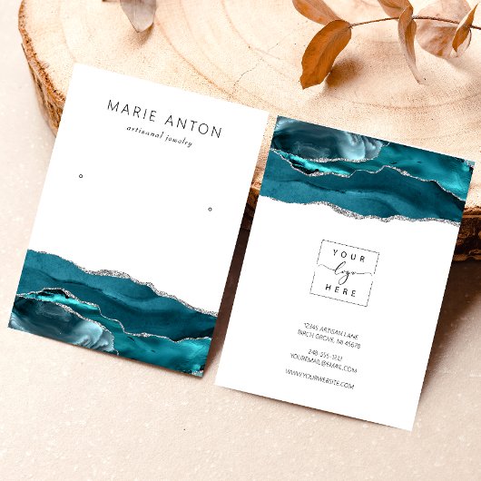 Agate Geode Aquamarine Silber Earring Display Card Visitenkarte
