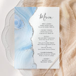 Agate Geode Baby Blue Silver Glitzer Wedding Menükarte<br><div class="desc">Die links Seite dieses eleganten,  modernen Hochzeitsmenüs besticht durch einen babyblauen Aquarellrand,  der mit Imitaten aus silberem Glitzer bestickt ist. Der anpassbare Text kombiniert handgeschriebene Skripte und Copperplate-Schriftart in Holzkohlegrau auf weißem Hintergrund. Auf der Rückseite ist ein Babyblau und Silber-Age-Design in passender Form erhältlich.</div>