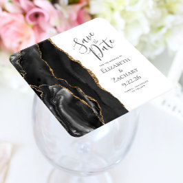 Agate Geode Black Gold Save the Date Rechteckiger Pappuntersetzer