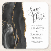 Agate Geode Black Gold Save the Date Rechteckiger Pappuntersetzer (Vorderseite)