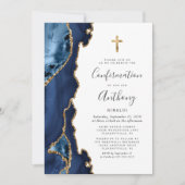 Agate Geode Blue Gold Glitzer Bestätigung Einladung (Vorderseite)