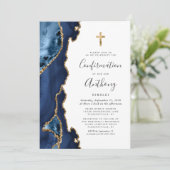 Agate Geode Blue Gold Glitzer Bestätigung Einladung (Stehend Vorderseite)