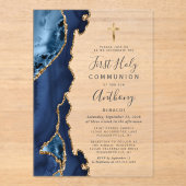 Agate Geode Blue Gold Glitzer Erste Heilige Kommun Acryleinladungen (Vorderseite)