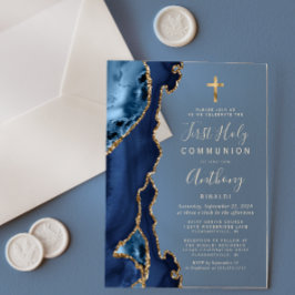 Agate Geode Blue Gold Text Erste heilige Kommune Acryleinladungen