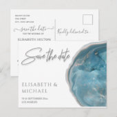 Agate geode blue Rose Ankündigungspostkarte (Vorne/Hinten)