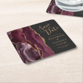 Agate Geode Burgundy Gold Dark Save the Date Rechteckiger Pappuntersetzer (angewinkelt)
