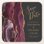 Agate Geode Burgundy Gold Dark Save the Date Rechteckiger Pappuntersetzer (Vorderseite)