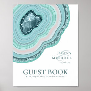 Agate Geode Glitter Hochzeitsgästebuch Teal ID647 Poster