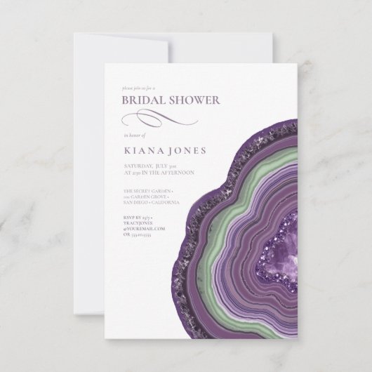 Agate Geode Glitzer Brautparty Violet ID647 Einladung (Vorderseite)