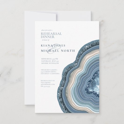 Agate Geode Glitzer Probe Dusty Blue ID647 Einladung (Vorderseite)