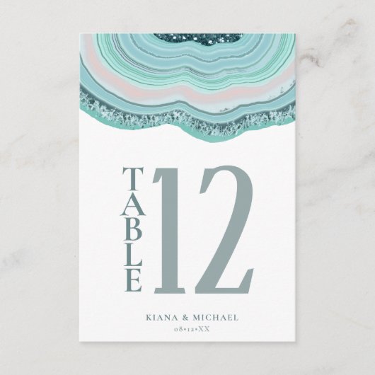 Agate Geode Glitzer Tischnummer Aquamarin ID647 (Vorderseite)