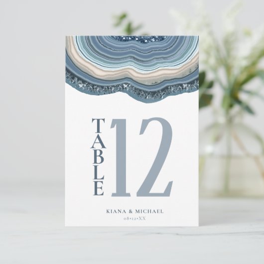 Agate Geode Glitzer Tischnummer Dusty Blue ID647 (Stehend Vorderseite)