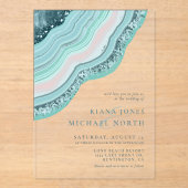 Agate Geode Glitzer Wedding Aquamarin ID647 Acryleinladungen (Vorderseite)