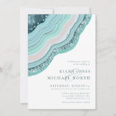 Agate Geode Glitzer Wedding Aquamarin ID647 Einladung (Vorderseite)