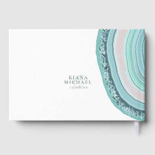 Agate Geode Glitzer Wedding Aquamarin ID647 Gästebuch (Rückseite)