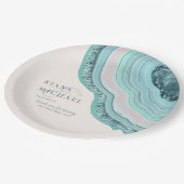 Agate Geode Glitzer Wedding Aquamarin ID647 Pappteller (Schrägansicht)