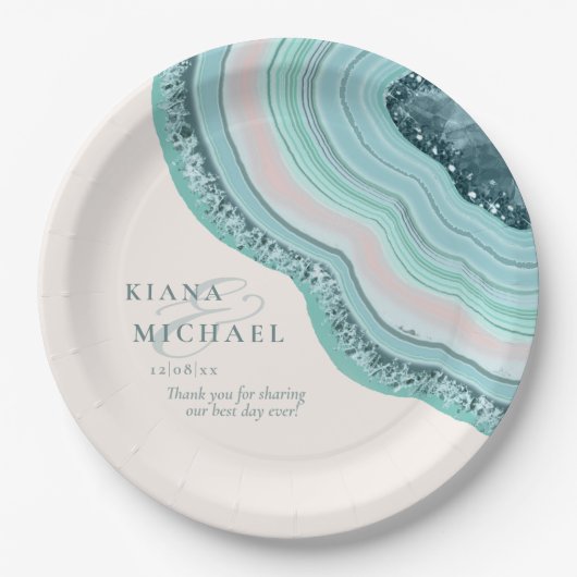 Agate Geode Glitzer Wedding Aquamarin ID647 Pappteller (Vorderseite)