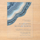 Agate Geode Glitzer Wedding Dusty Blue ID647 Acryleinladungen (Vorderseite)