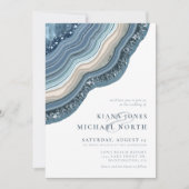 Agate Geode Glitzer Wedding Dusty Blue ID647 Einladung (Vorderseite)