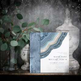 Agate Geode Glitzer Wedding Dusty Blue ID647 Einladung