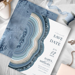 Agate Geode Glitzer Wedding Dusty Blue ID647 Save The Date