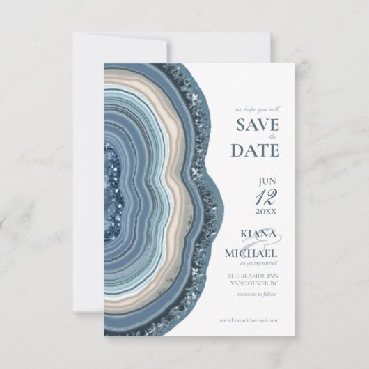 Agate Geode Glitzer Wedding Dusty Blue ID647 Save The Date (Vorderseite)