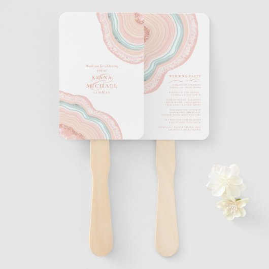 Agate Geode Glitzer Wedding Party Rose Gold ID647 Fächer (Vorne und Hinten)