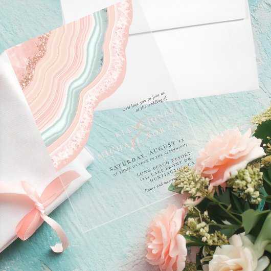 Agate Geode Glitzer Wedding Rose Gold ID647 Acryleinladungen