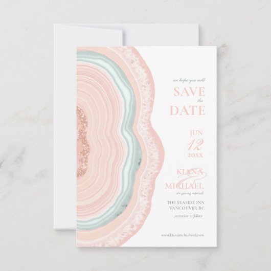 Agate Geode Glitzer Wedding Rose Gold ID647 Save The Date (Vorderseite)
