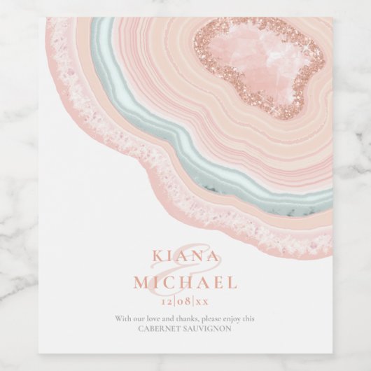 Agate Geode Glitzer Wedding Rose Gold ID647 Weinetikett (Einzelnes Label)