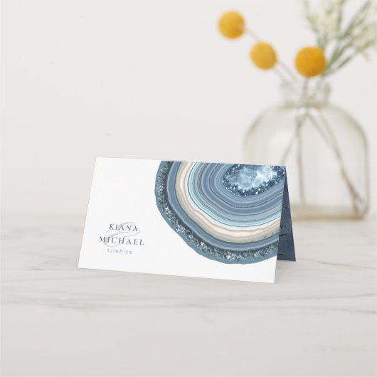 Agate Geode Glitzer Wedding Table Dusty Blue ID647 Platzkarte (Rückseite)