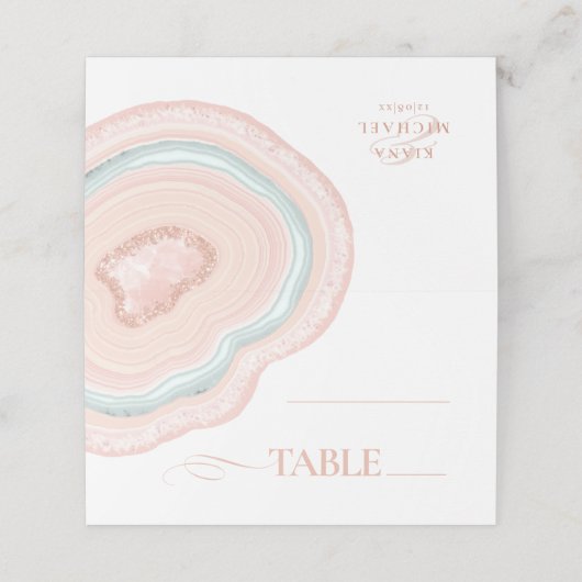 Agate Geode Glitzer Wedding Table Rose Gold ID647 Platzkarte (Außenseite Aufgefaltet)