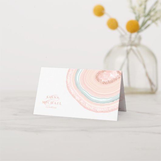 Agate Geode Glitzer Wedding Table Rose Gold ID647 Platzkarte (Rückseite)