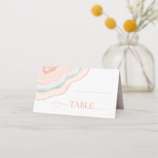 Agate Geode Glitzer Wedding Table Rose Gold ID647 Platzkarte (Vorderseite)