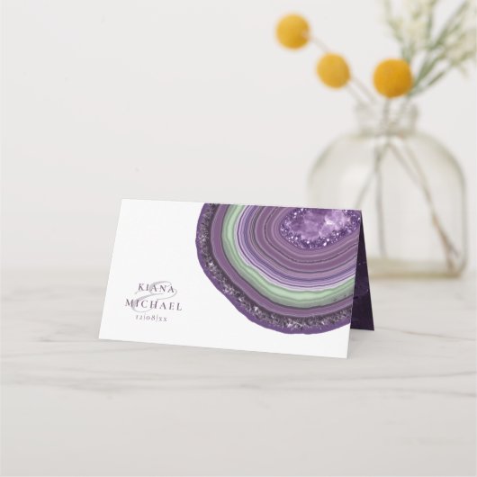 Agate Geode Glitzer Wedding Table Violet ID647 Platzkarte (Rückseite)