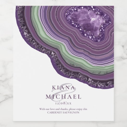 Agate Geode Glitzer Wedding Violet Weinetikett (Einzelnes Label)