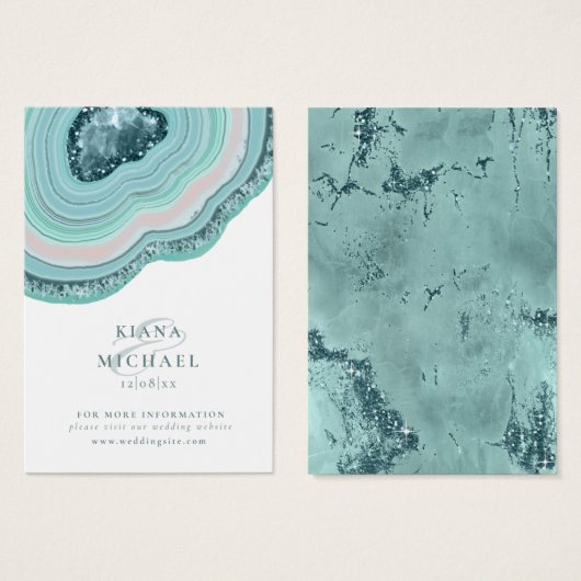 Agate Geode Glitzer Wedding Website Aquamarin ID64 (Vorne & Hinten)