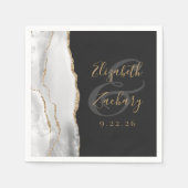 Agate Geode Gray White Gold Script Dark Wedding Serviette (Vorderseite)