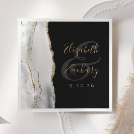 Agate Geode Gray White Gold Script Dark Wedding Serviette
