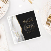 Agate Geode Gray White Gold Script Dark Wedding Serviette