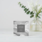 Agate Geode Gray White Silver Imitats Glitzer Quadratische Visitenkarte (Stehend Vorderseite)