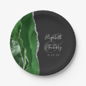 Agate Geode Hunter Green Silver Dark Wedding Pappteller (Vorderseite)