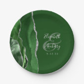 Agate Geode Hunter Green Silver Wedding Pappteller (Vorderseite)