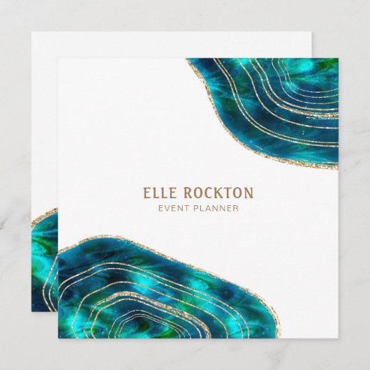 Agate Geode Kosmische Kristalle Blauer grüner Glit Einladung (Vorne/Hinten)