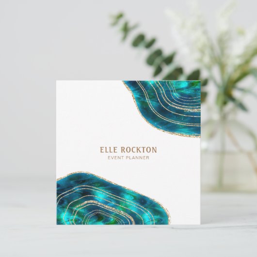 Agate Geode Kosmische Kristalle Blauer grüner Glit Einladung (Stehend Vorderseite)